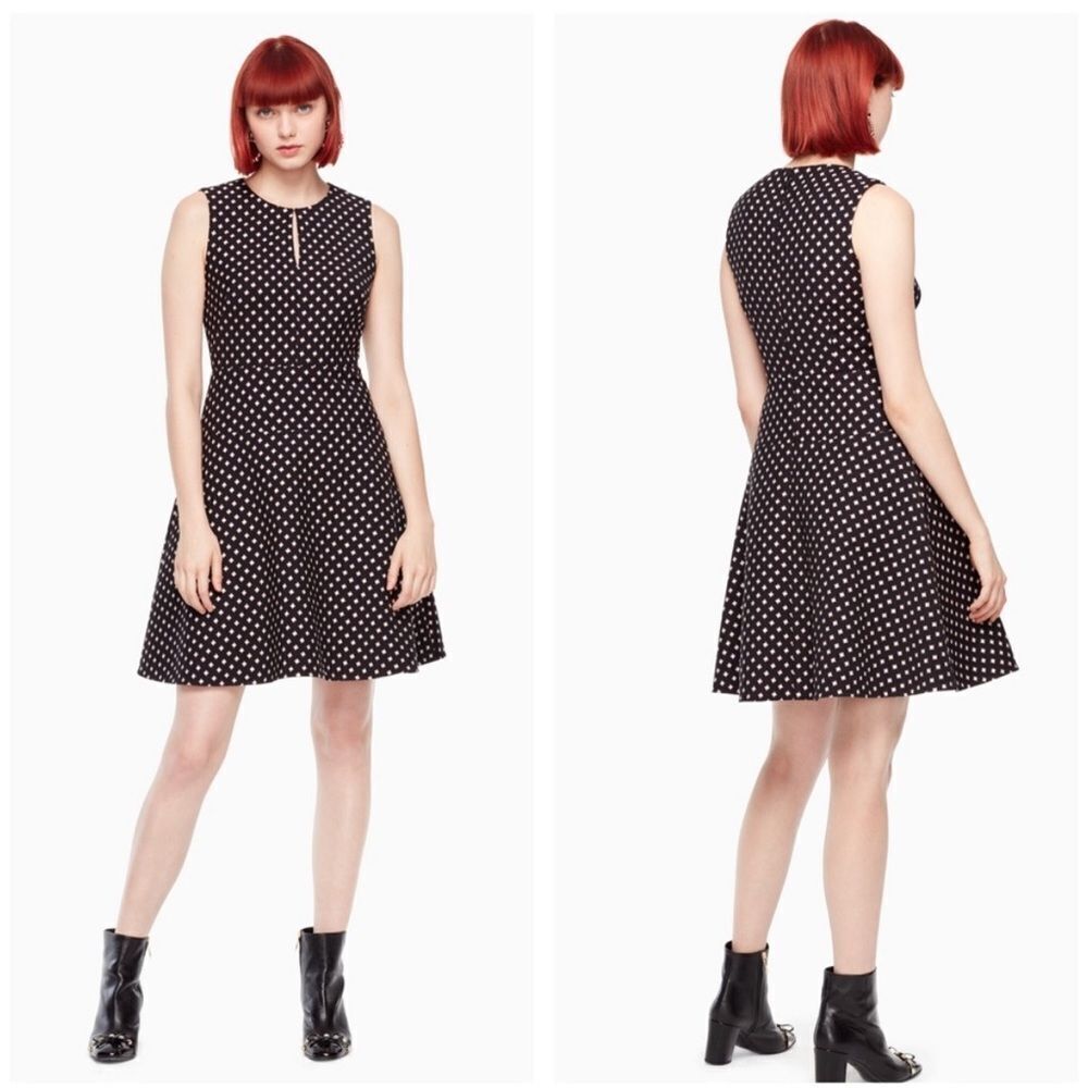 KATE SPADE Diamond Jacquard A-line Dress Sz 8 Black‎ Sleeveless Skater